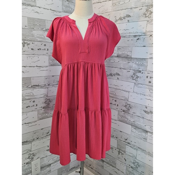 Calvin Klein Dresses & Skirts - Calvin Klein Cottagecore Flared Sleeves Dress 8 Tiered Fuchsia Pink Fluttered